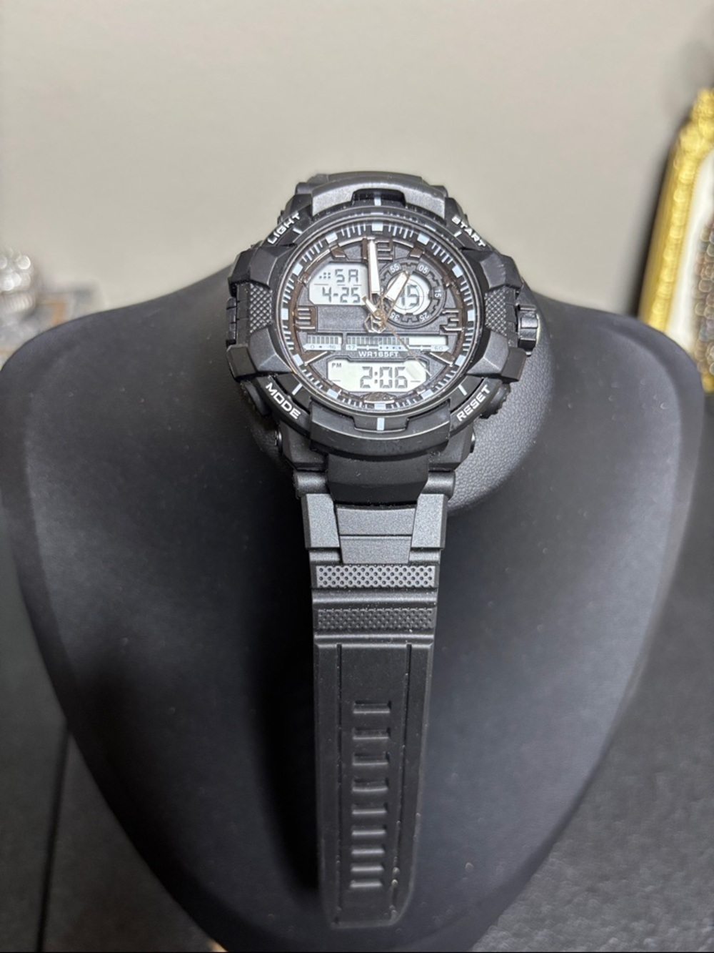 Black Resin Sport Watch with Stainless Steel Caseback Working Lights Up